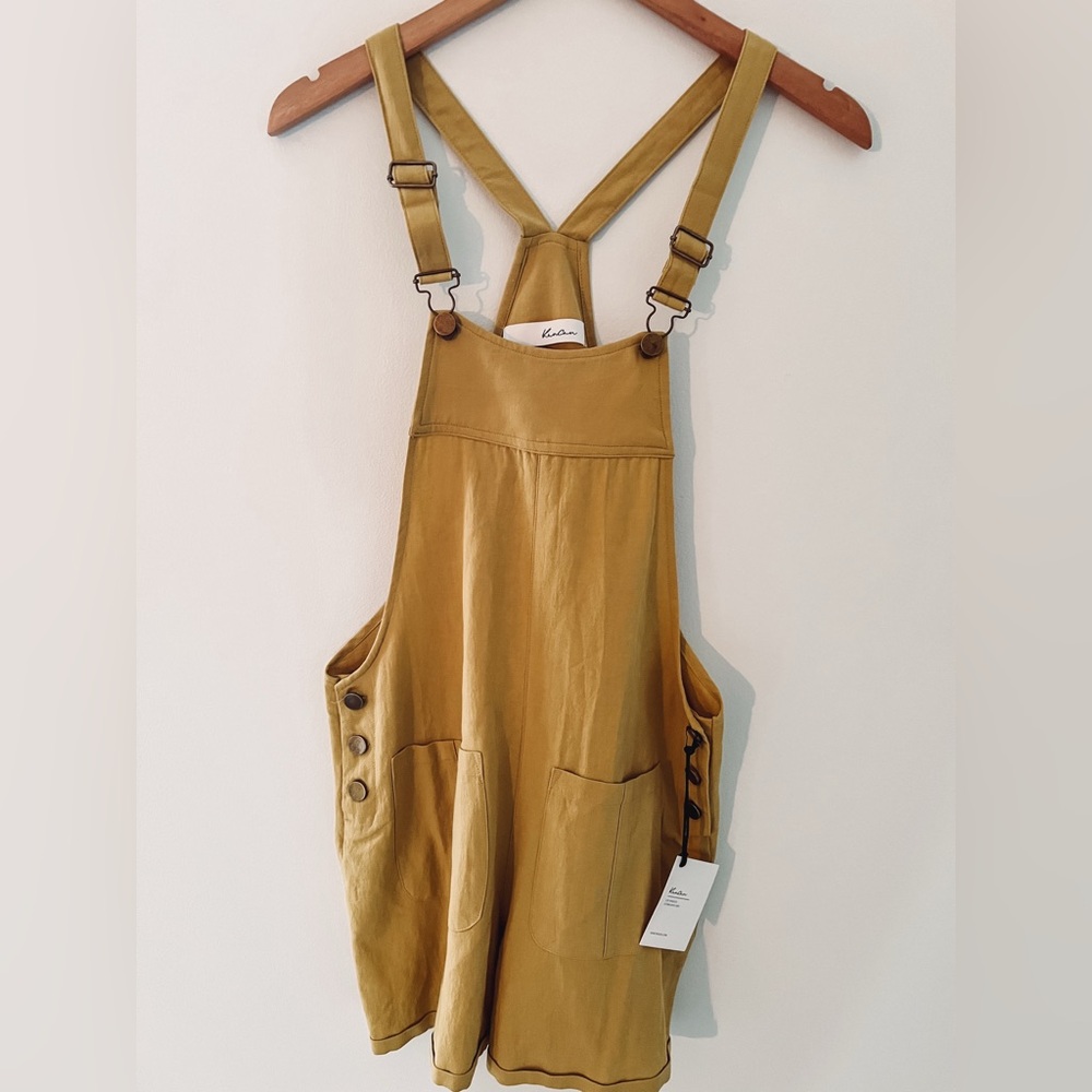 NWT Kancan Mustard Yellow Linen Short Overalls